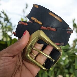 The Limited Leather Belt Black Buckle Vintage 90s Classic Knotted Sturdy Small